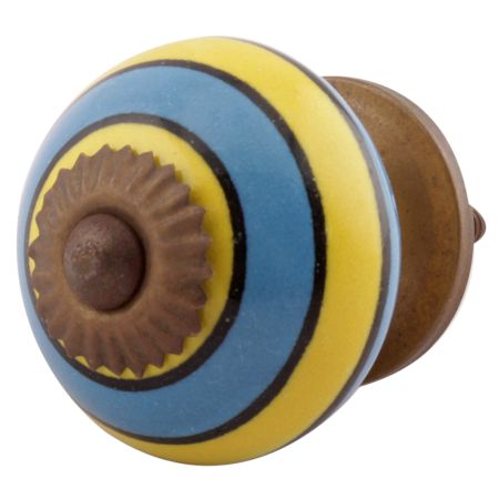 Turquoise And Yellow Striped Ceramic Dresser Knobs